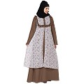 Designer Printed Shrug with Beige Inner abaya
